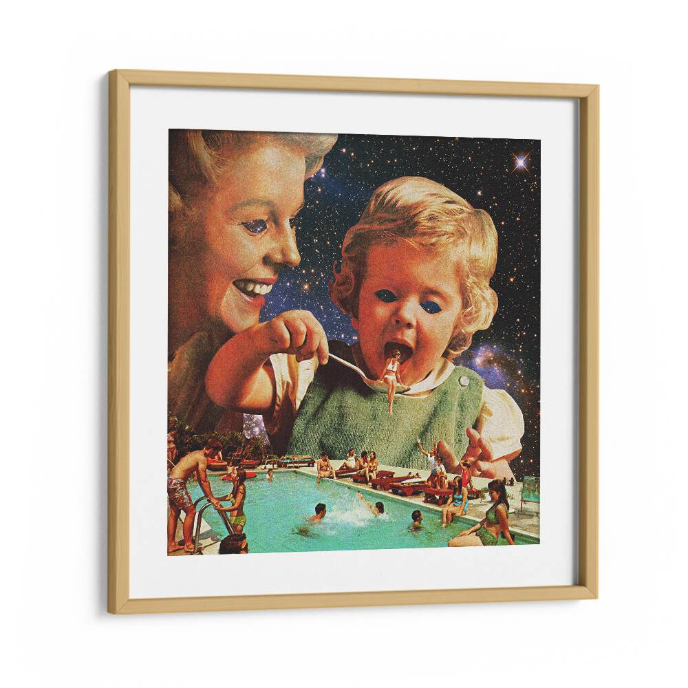 Eat Up   Surreal Painting Artwork in Oak Wood Frame With Mount
