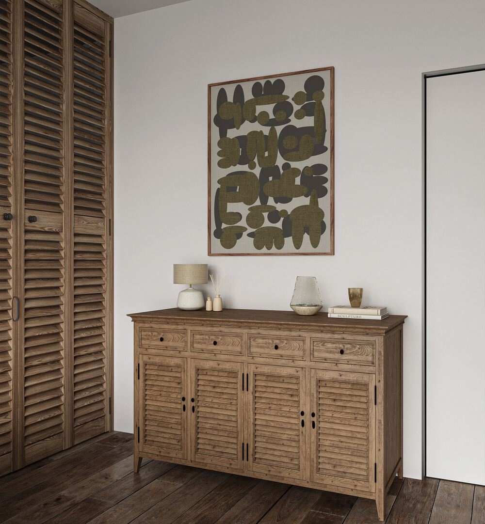 Elevate your space with EBONY SHAPES II, ABSTRACT PAINTINGS, showcasing modern elegance and sophistication.