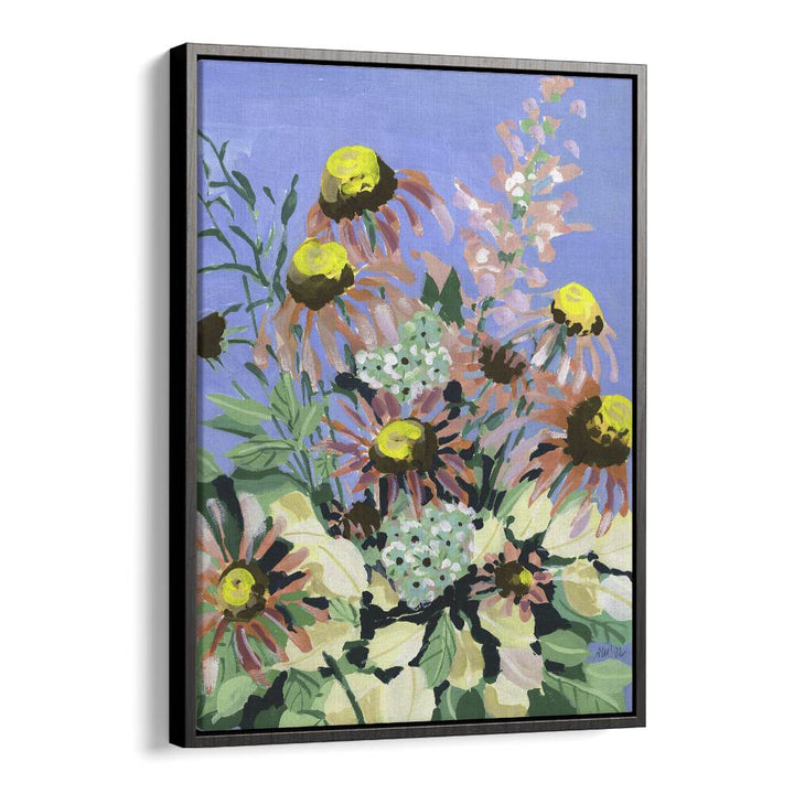 Echinacea Blue Sky  By Ania Zwara Botanical Flower Paintings Artwork  in Black Floater Frame