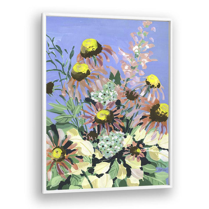 Echinacea Blue Sky  By Ania Zwara Botanical Flower Paintings painting Artwork  in White Plain Frame