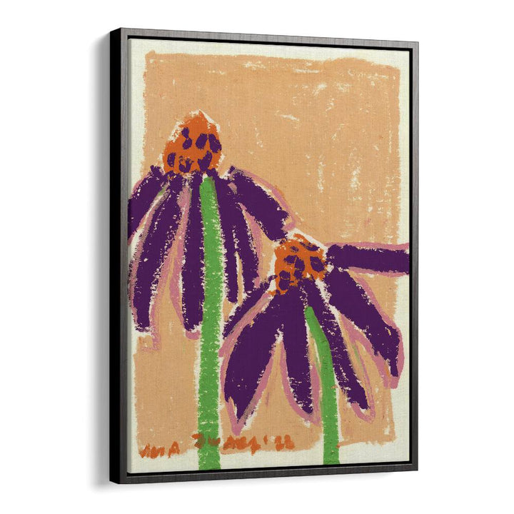 Echinacea  By Ania Zwara Botanical Flower Paintings Artwork  in Black Floater Frame