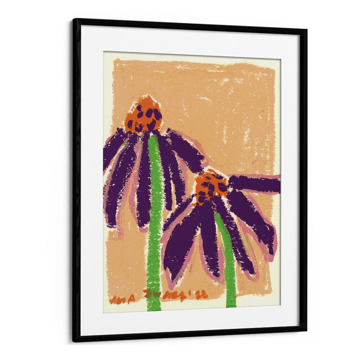 Echinacea By Ania Zwara Botanical Flower Paintings Artwork  in Black Frame With Mount