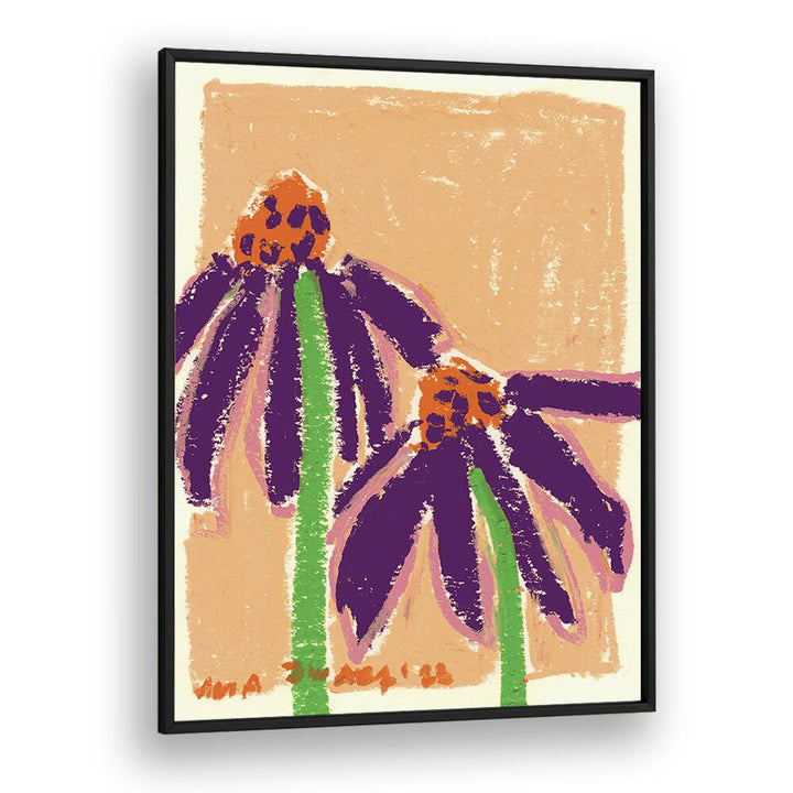 Echinacea  By Ania Zwara Botanical Flower Paintings Artwork  in Black Plain Frame