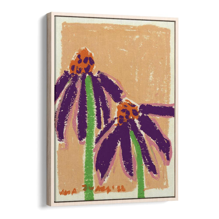 Echinacea   By Ania Zwara Botanical Flower Paintings Artwork in Oak Wood Floater Frame