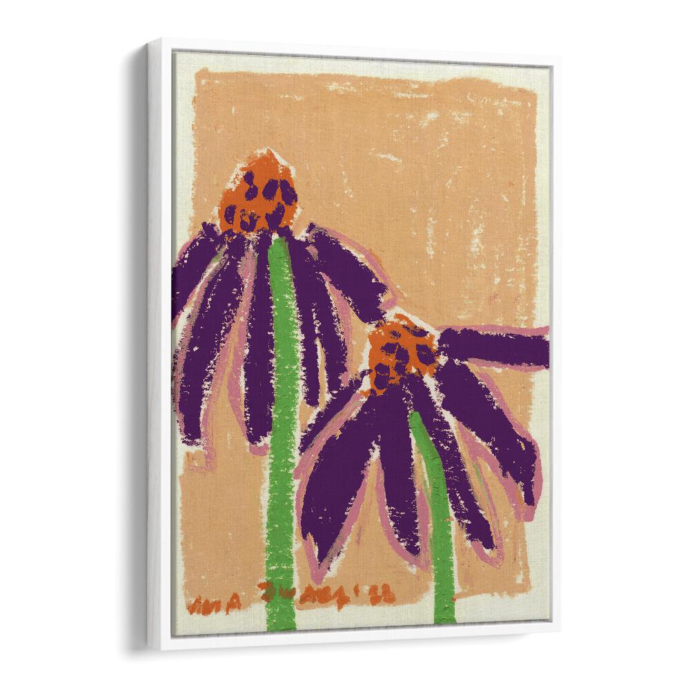 Echinacea  By Ania Zwara Botanical Flower Paintings Artwork  in White Floater Frame