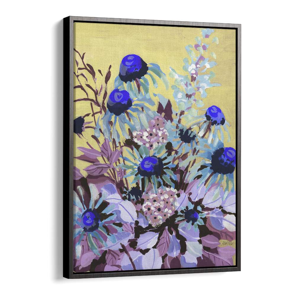 Echinacea Cobalt Blue By Ania Zwara Botanical Flower Paintings Artwork  in Black Floater Frame