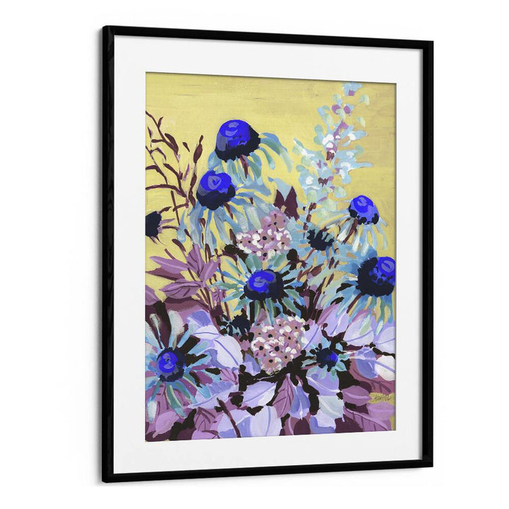 Echinacea Cobalt BlueBy Ania Zwara Botanical Flower Paintings Artwork  in Black Frame With Mount