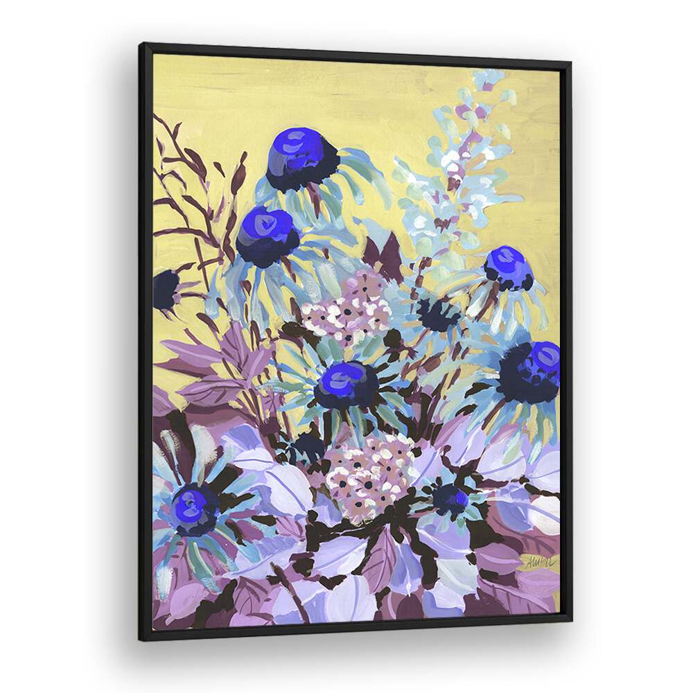 Echinacea Cobalt Blue By Ania Zwara Botanical Flower Paintings Artwork  in Black Plain Frame