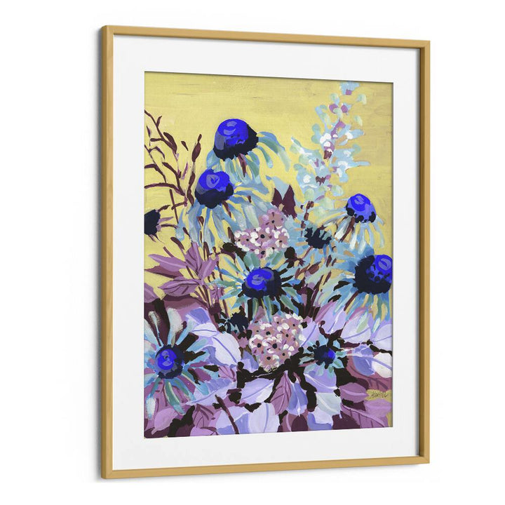 Echinacea Cobalt Blue By Ania Zwara Botanical Flower Paintings Artwork in Oak Wood Frame With Mount