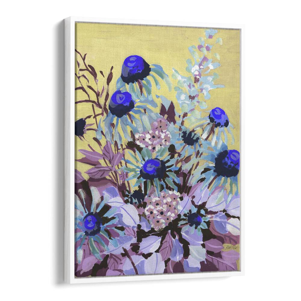 Echinacea Cobalt Blue By Ania Zwara Botanical Flower Paintings Artwork  in White Floater Frame