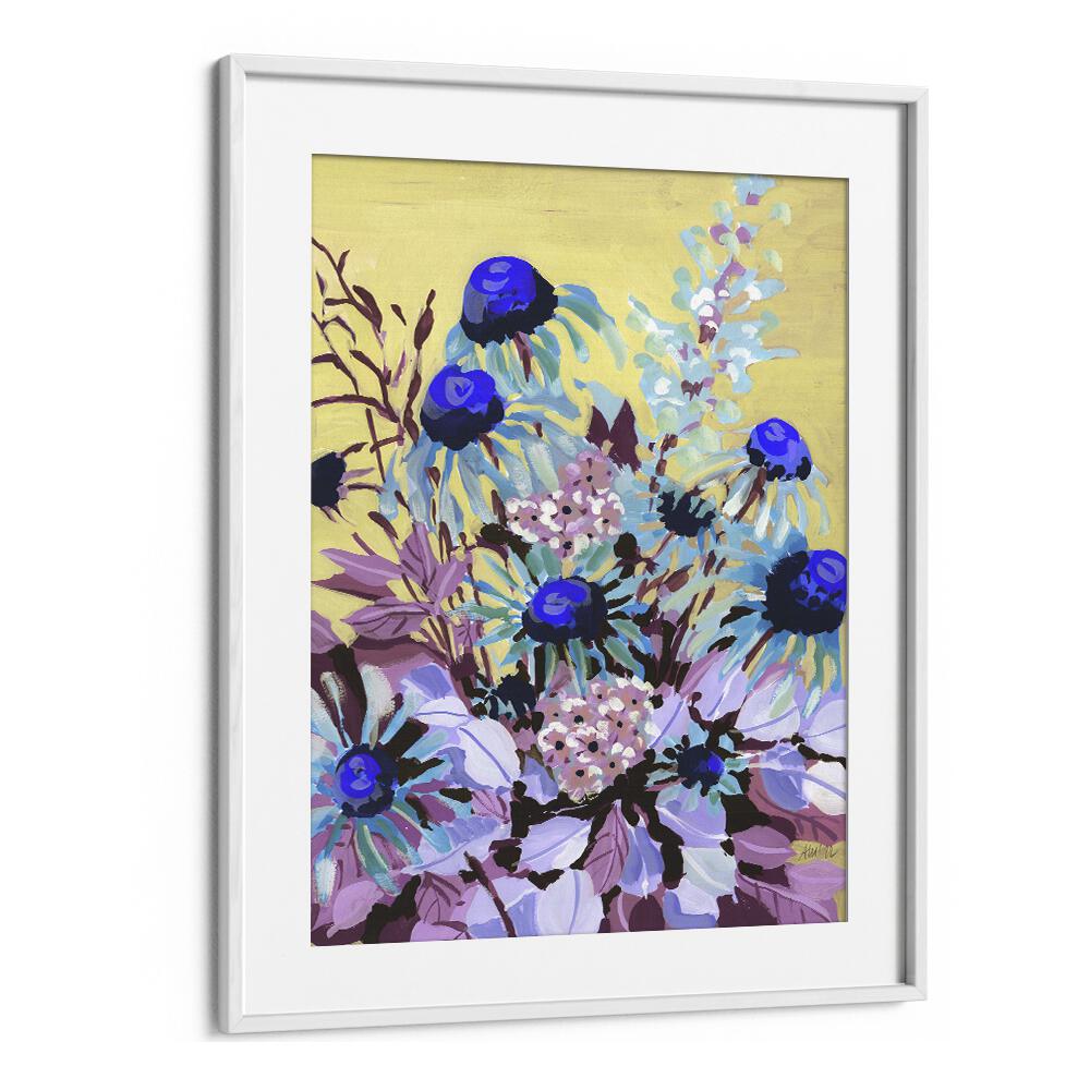 Echinacea Cobalt Blue By Ania Zwara Botanical Flower Paintings Artwork  in White frame With Mount