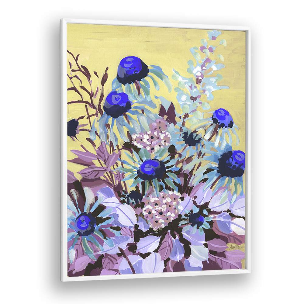 Echinacea Cobalt Blue By Ania Zwara Botanical Flower Paintings painting Artwork  in White Plain Frame