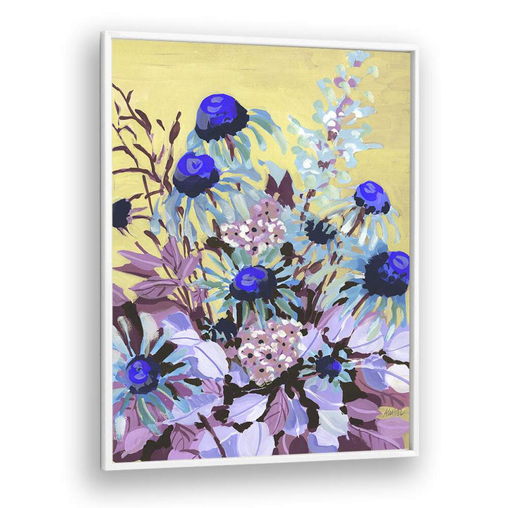 Echinacea Cobalt Blue By Ania Zwara Botanical Flower Paintings painting Artwork  in White Plain Frame