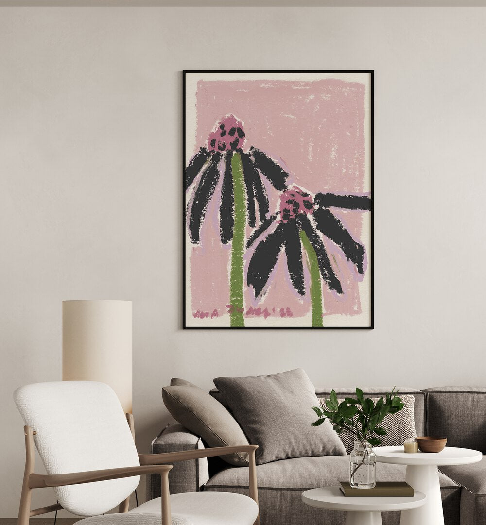 Echinacea Pale  By Ania Zwara Botanical Flower Paintings Artwork Placed on a wall