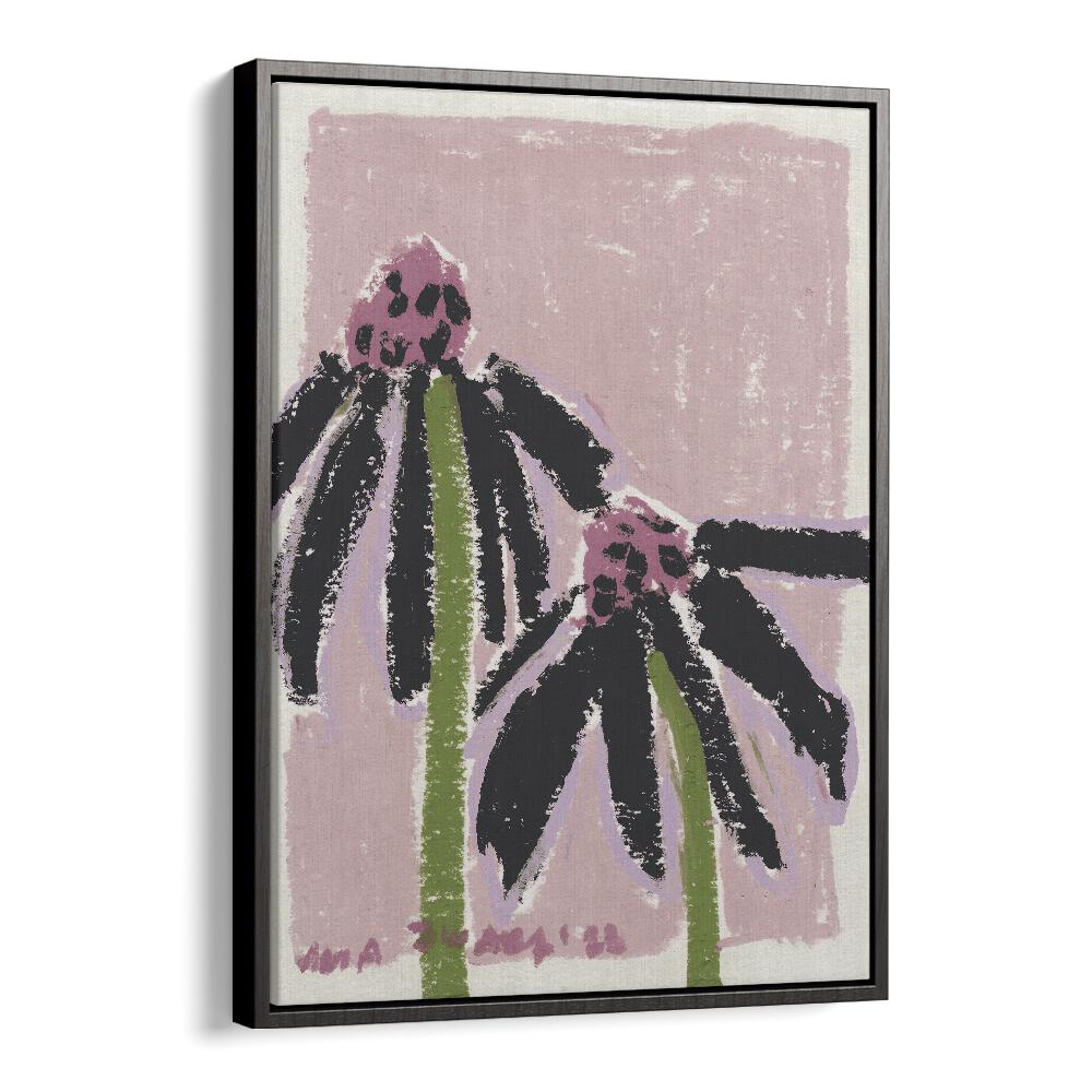 Echinacea Pale   By Ania Zwara Botanical Flower Paintings Artwork  in Black Floater Frame