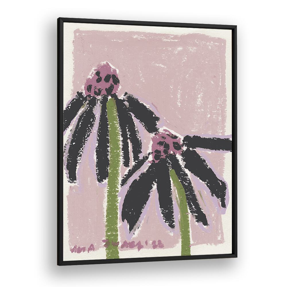 Echinacea Pale   By Ania Zwara Botanical Flower Paintings Artwork  in Black Plain Frame