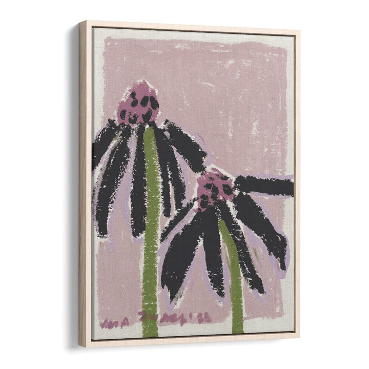 Echinacea Pale  By Ania Zwara Botanical Flower Paintings Artwork in Oak Wood Floater Frame