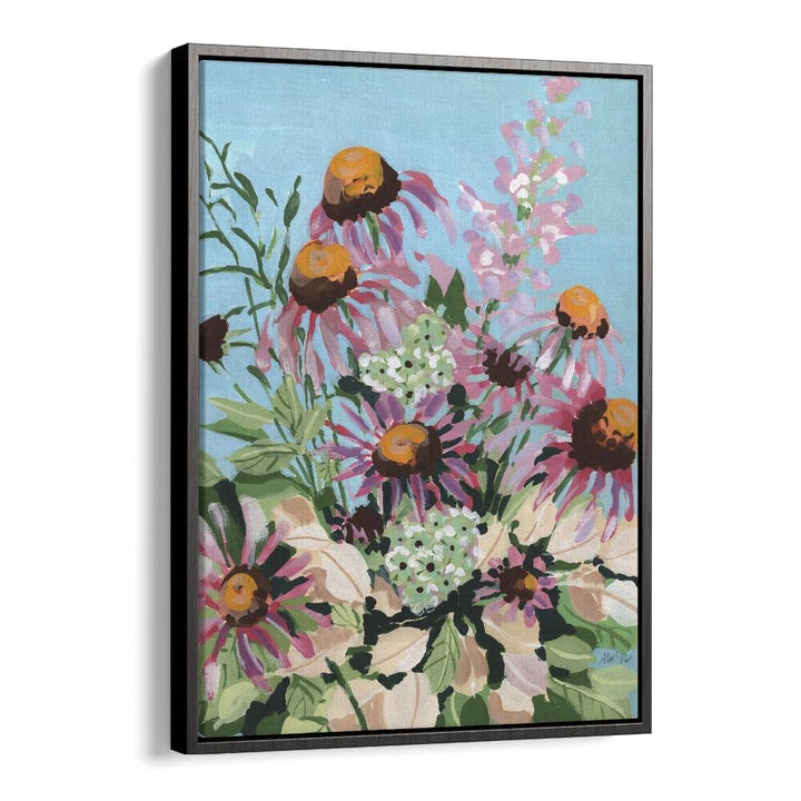 Echinacea Purpurea  By Ania Zwara Botanical Flower Paintings Artwork  in Black Floater Frame