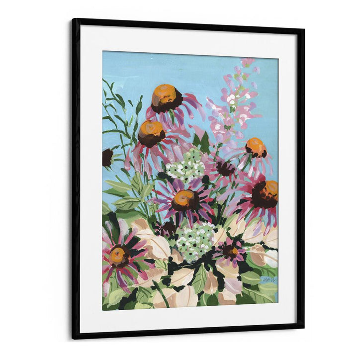 Echinacea Purpurea  By Ania Zwara Botanical Flower Paintings Artwork  in Black Frame With Mount