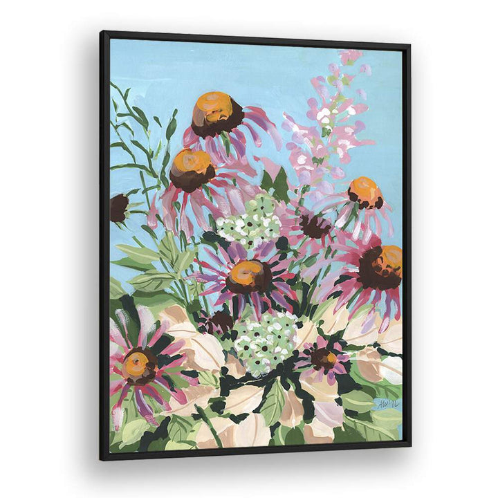 Echinacea Purpurea  By Ania Zwara Botanical Flower Paintings Artwork  in Black Plain Frame