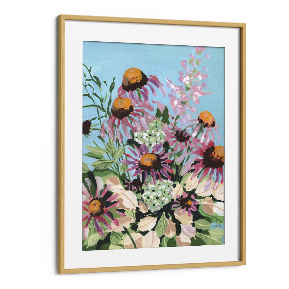 Echinacea Purpurea  By Ania Zwara Botanical Flower Paintings Artwork in Oak Wood Frame With Mount