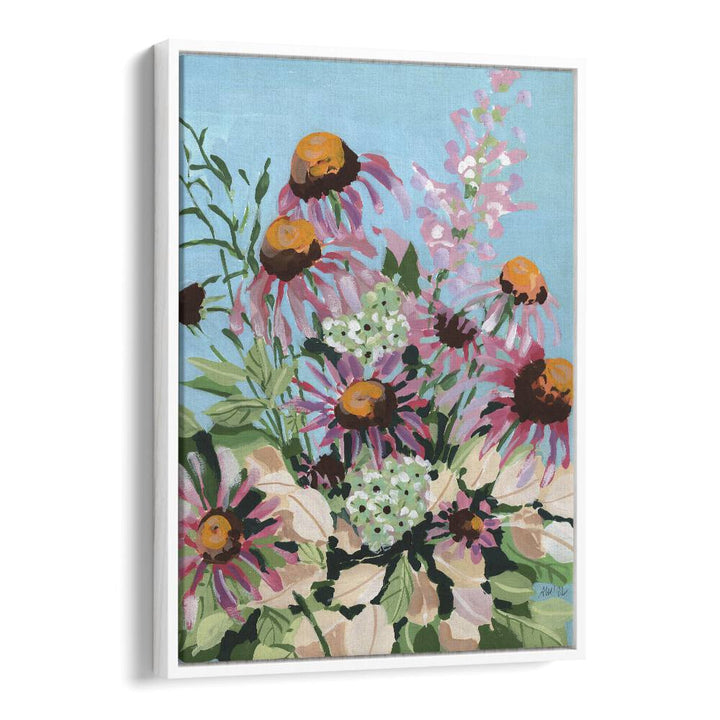 Echinacea Purpurea  By Ania Zwara Botanical Flower Paintings Artwork  in White Floater Frame