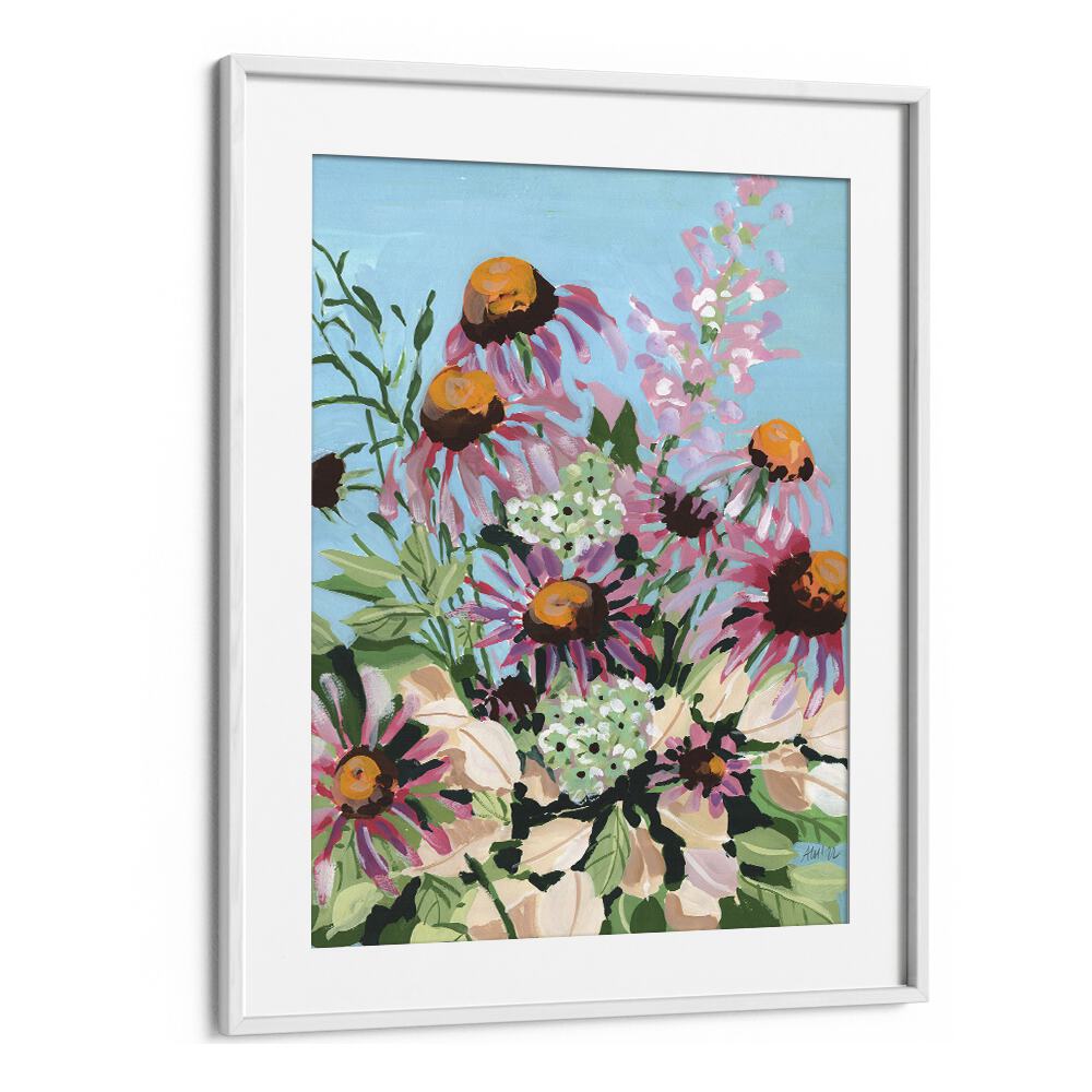 Echinacea Purpurea  By Ania Zwara Botanical Flower Paintings Artwork  in White frame With Mount