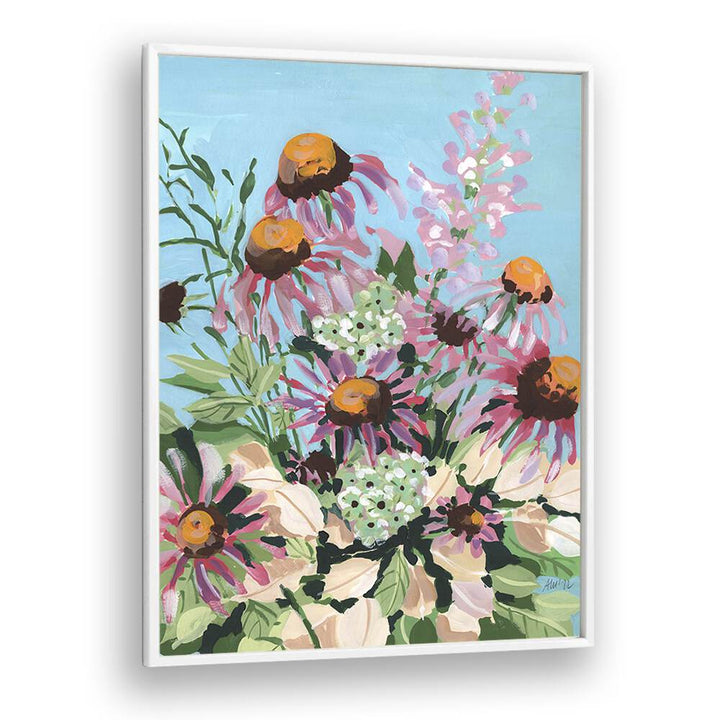 Echinacea Purpurea  By Ania Zwara Botanical Flower Paintings painting Artwork  in White Plain Frame