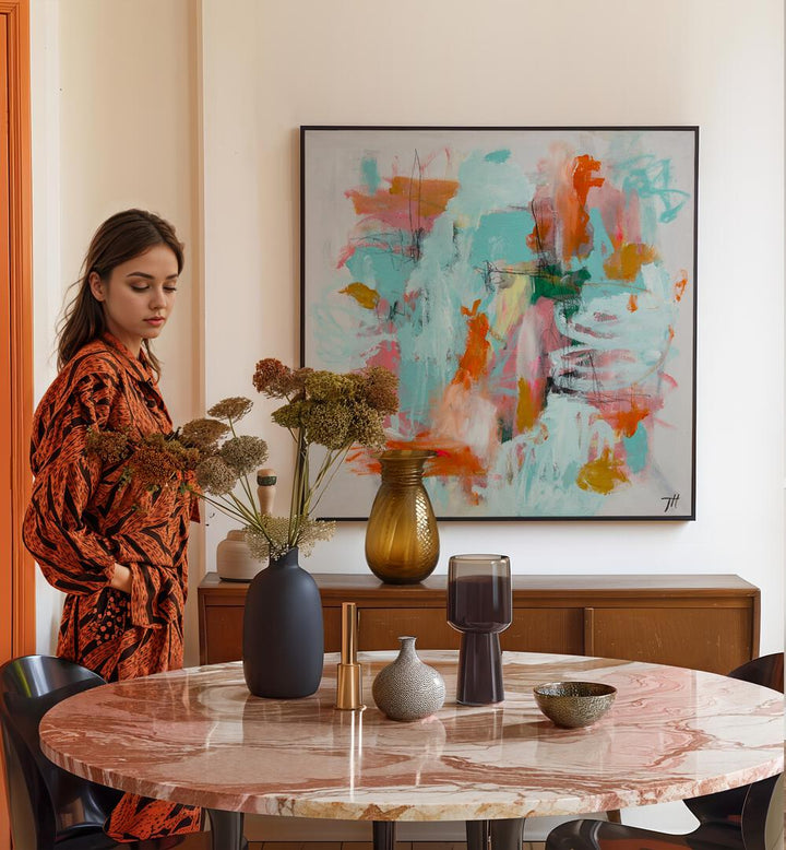 Vibrant ECHOES OF COLOR, ABSTRACT PAINTINGS enhance the modern space, adding emotional depth and conversation starters.