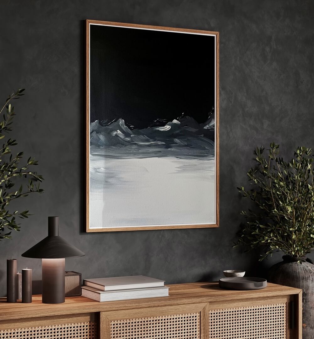 ECHOES OF DISTANT, ABSTRACT PAINTINGS displayed in a stylish room with modern decor, enhancing emotional depth.