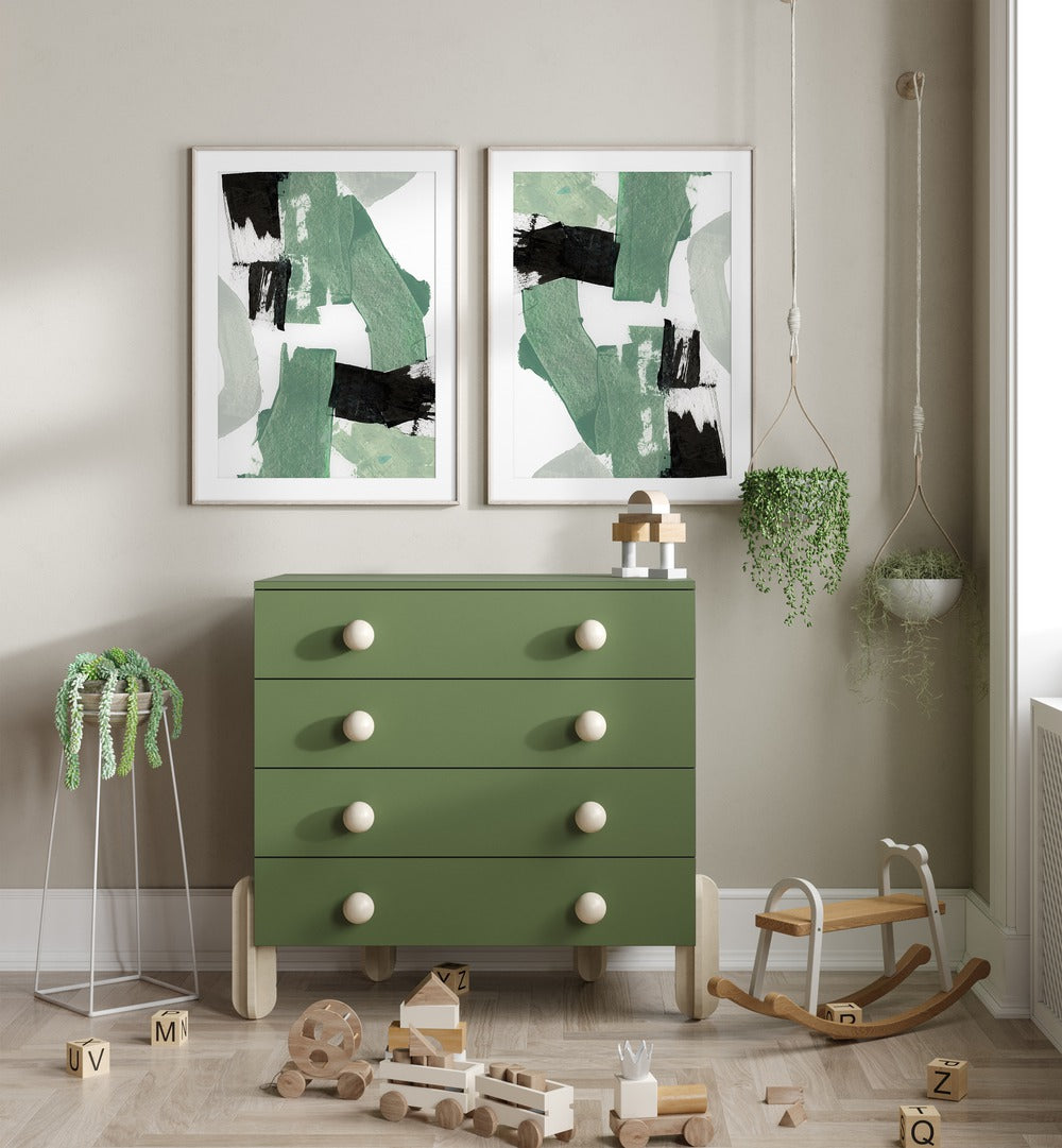 ECHOES OF JADE SET , SET OF 2 PAINTINGS