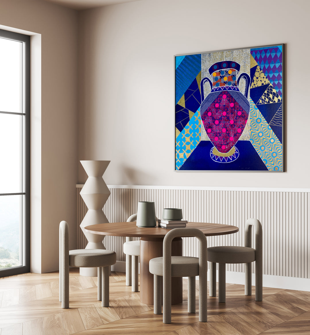 Stunning ECLECTIC VASE with vibrant POP ART PAINTINGS, perfect for enhancing any stylish living space.