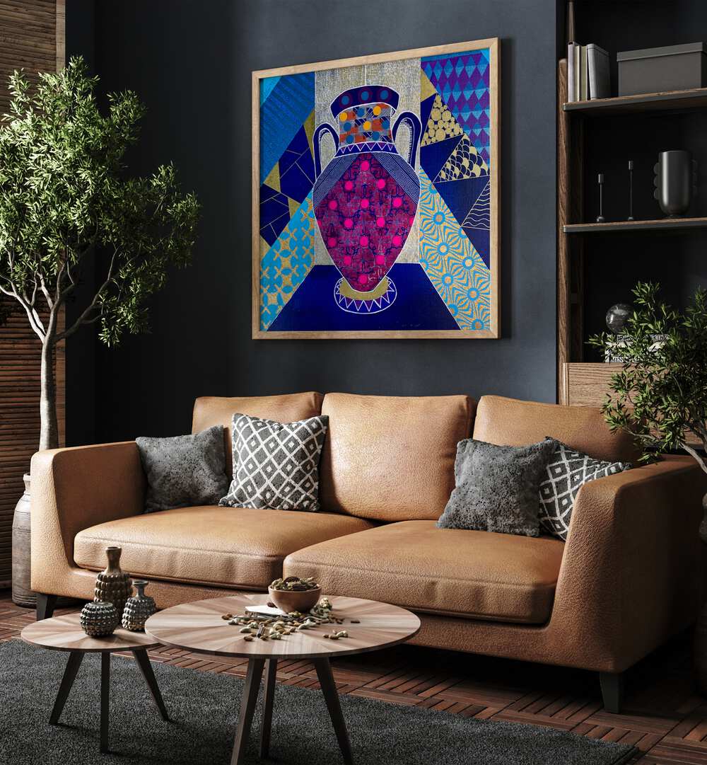 Bright and colorful Eclectic Vase paired with pop art paintings, enhancing any modern living space's charm.