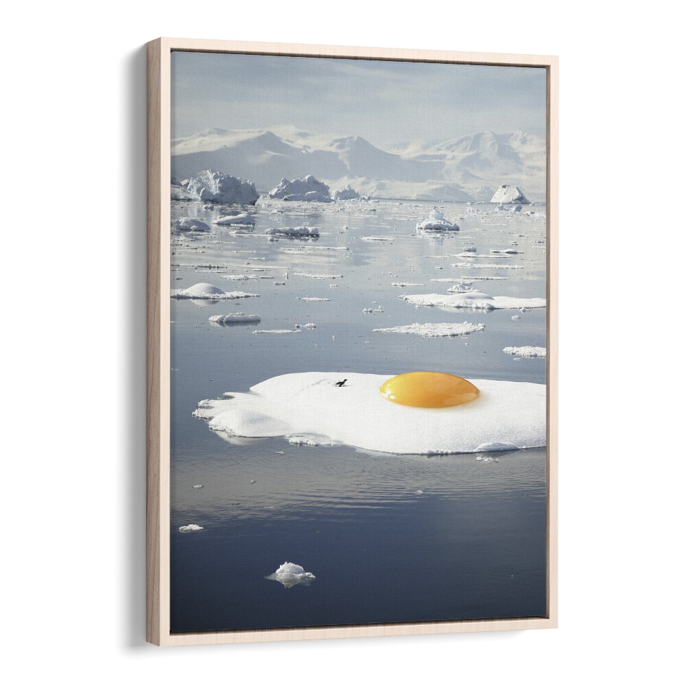 Egg Berg Arctic Egg Sunny Side Up Surreal Art Artwork in Oak Wood Floater Frame
