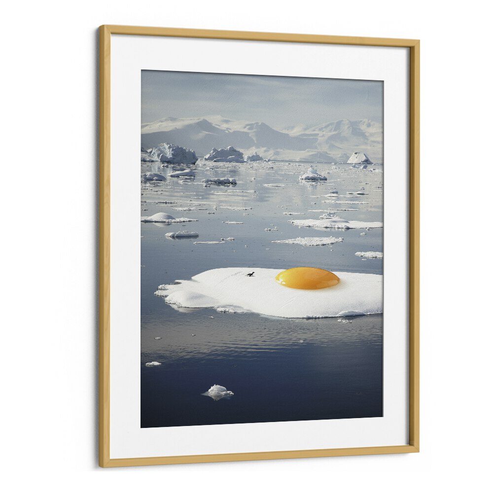 Egg Berg Arctic Egg Sunny Side Up Surreal Art Artwork in Oak Wood Frame With Mount
