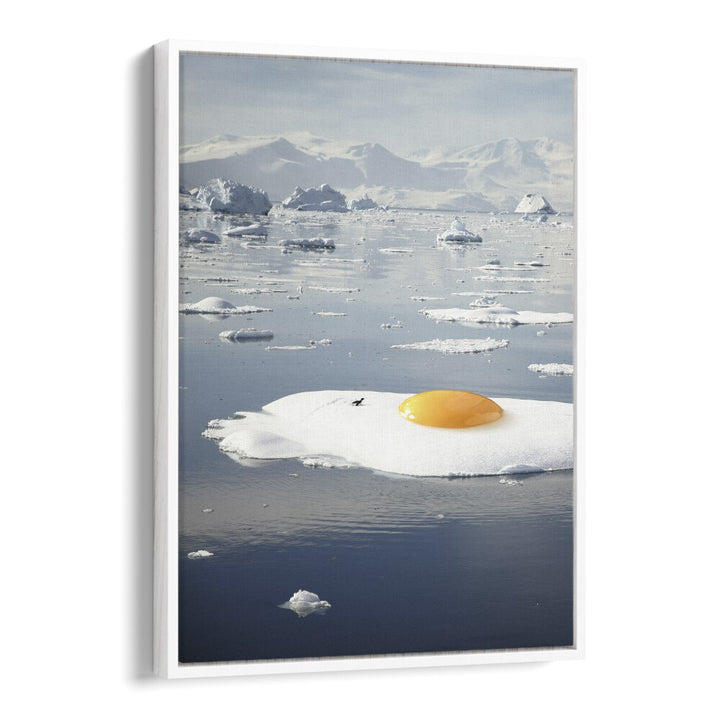 Egg Berg Arctic Egg Sunny Side Up Surreal art painting Artwork in White Floater Frame
