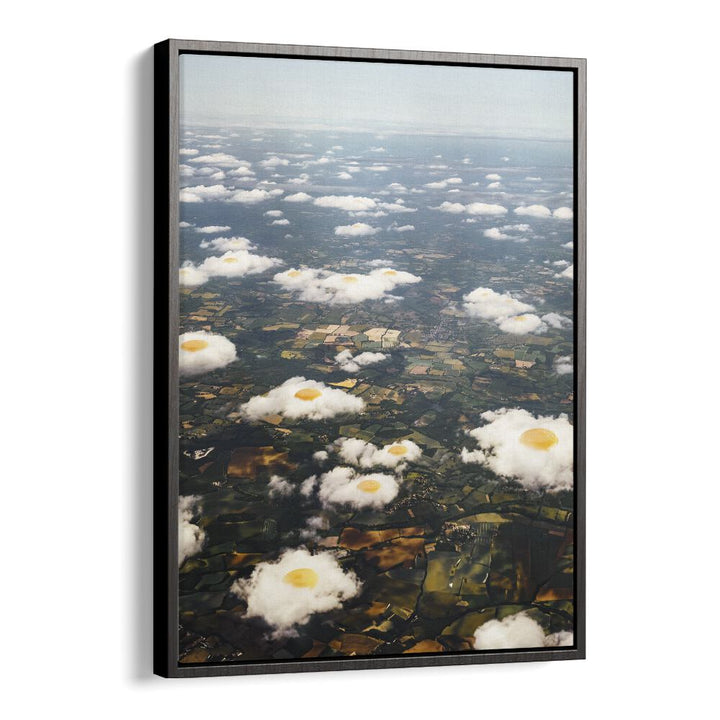 Eggy Clouds Surreal Painting Artwork  in Black Floater Frame
