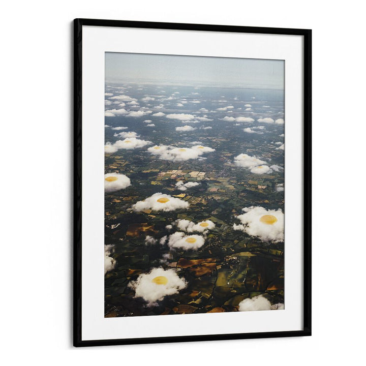 Eggy Clouds Surreal Painting Artwork  in Black Frame With Mount