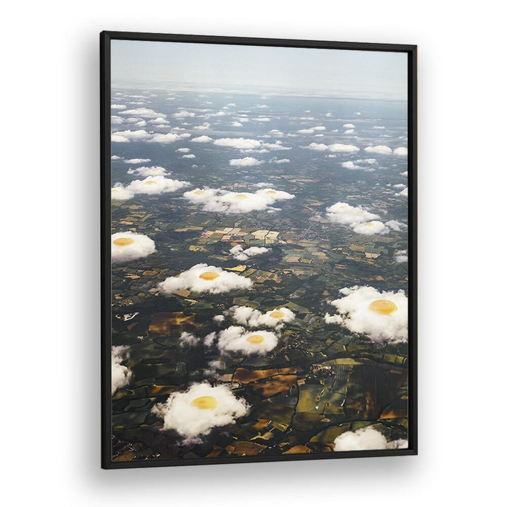 Eggy Clouds Surreal Painting Artwork  in Black Plain Frame