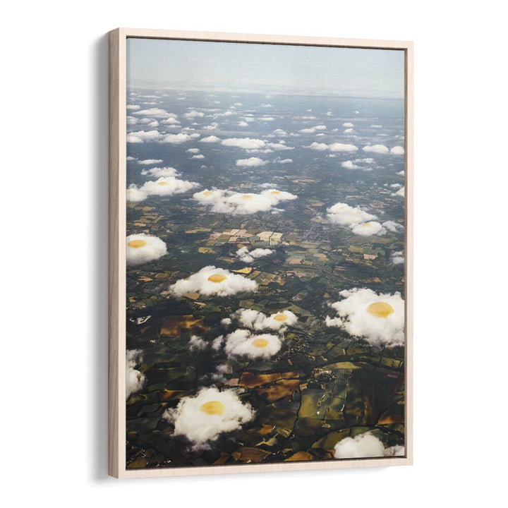 Eggy Clouds Surreal Painting Artwork in Oak Wood Floater Frame