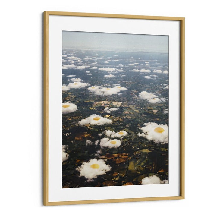 Eggy Clouds  Surreal Painting Artwork in Oak Wood Frame With Mount
