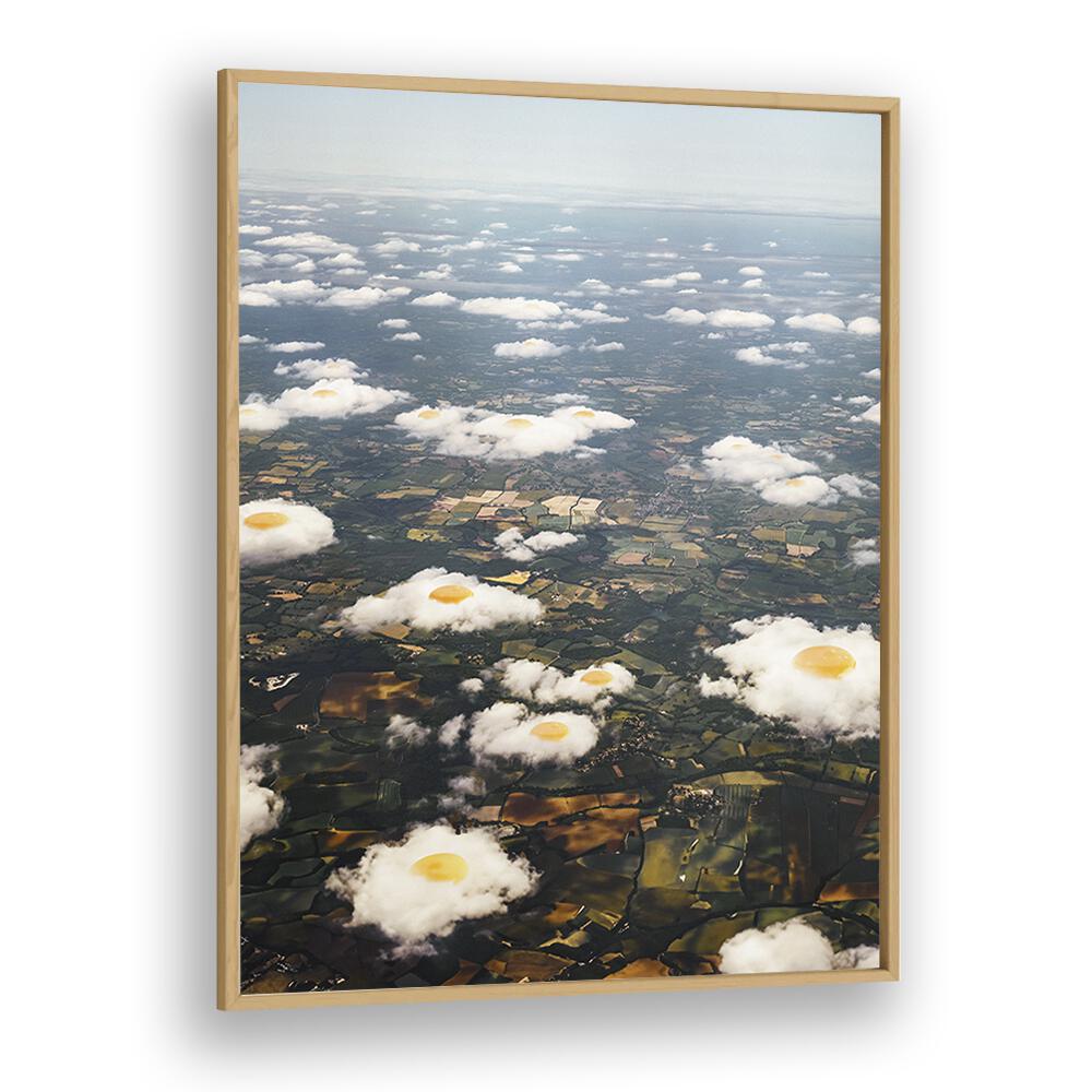 Eggy Clouds Surreal Painting Artwork in Oak Wood Plain Frame
