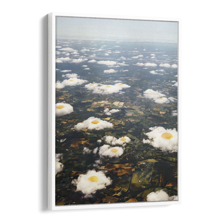 Eggy Clouds  Surreal Painting Artwork  in White Floater Frame