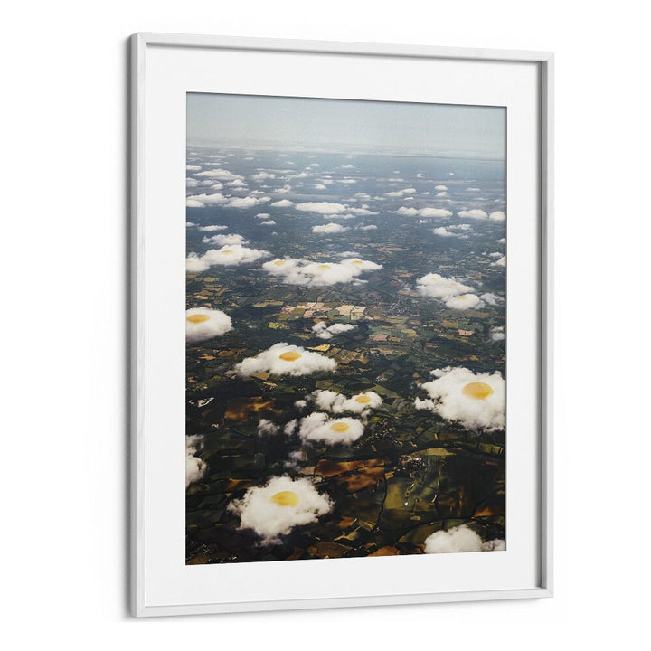 Eggy Clouds  Surreal Painting Paintings Artwork  in White frame With Mount
