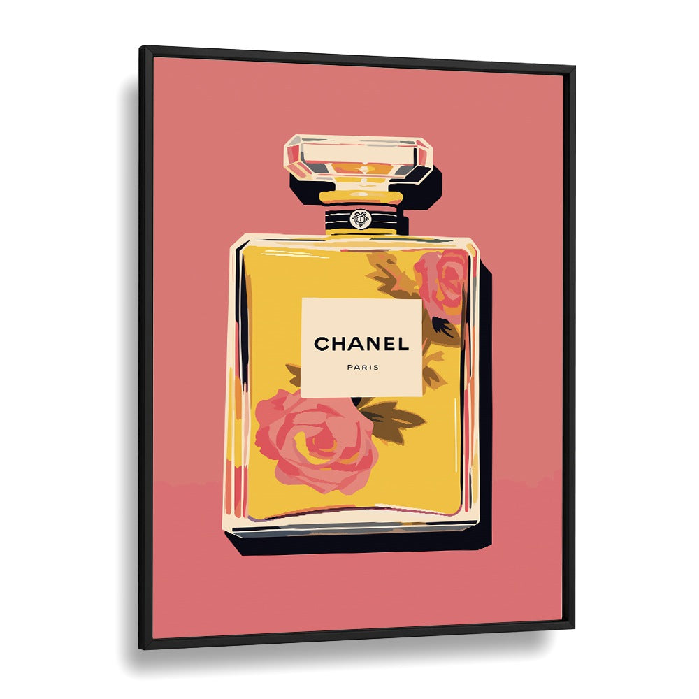 Elegance In A Bottle Fashion art Artwork in Black Plain Frame
