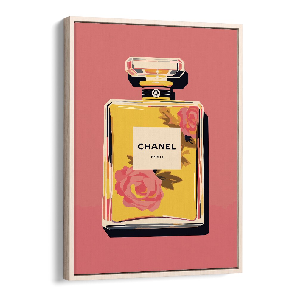 Elegance In A Bottle Fashion Art Artwork in Oak Wood Floater Frame
