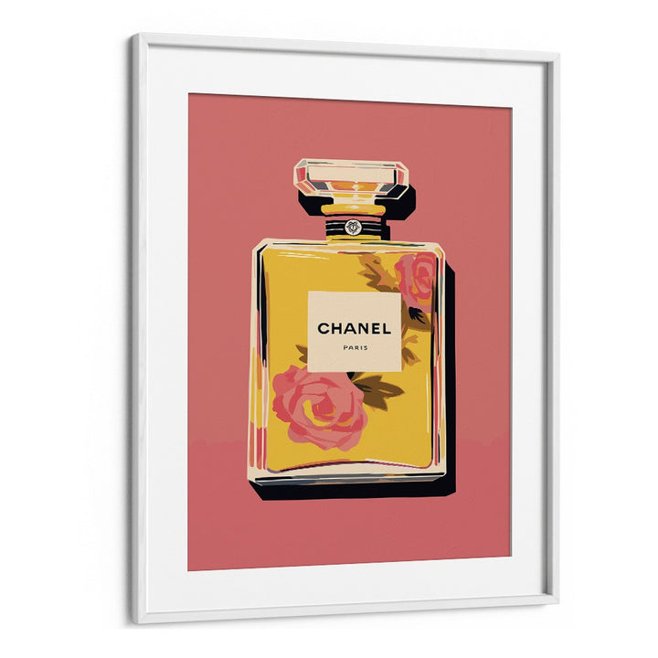 Elegance In A Bottle Fashion Art Artwork in White Frame With Mount