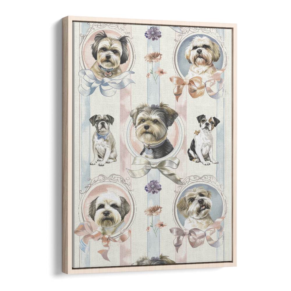 Elegant Canines Kids Art Artwork in Oak Wood Floater Frame
