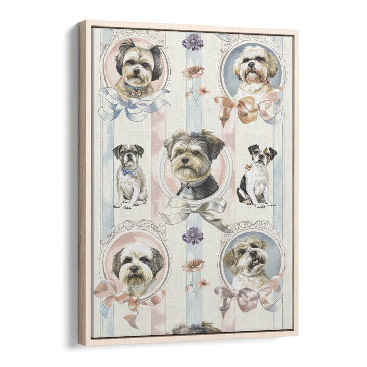 Elegant Canines Kids Art Artwork in Oak Wood Floater Frame
