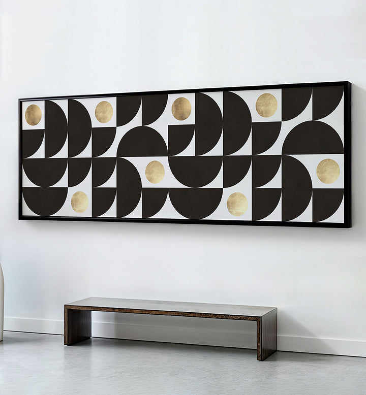 ELEGANT GEOMETRIC GOLD CIRCLES , PANORAMIC ART